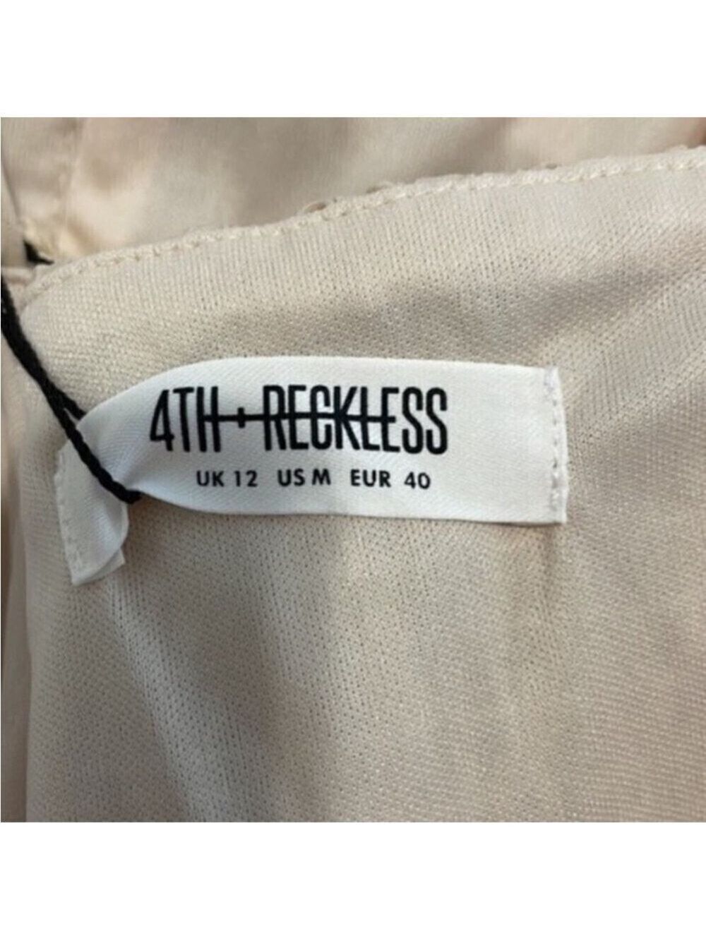 4TH & RECKLESS Rogue Cream Ruched Bodycon Mini Dress Criss Cross Back Medium - Picture 4 of 11